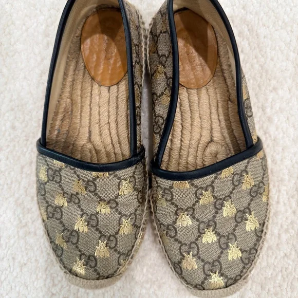 Gucci Beige and Gold Bee Espadrilles 35 - Picture 3 of 11